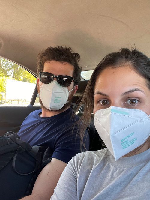 Cristina and Mike in taxi